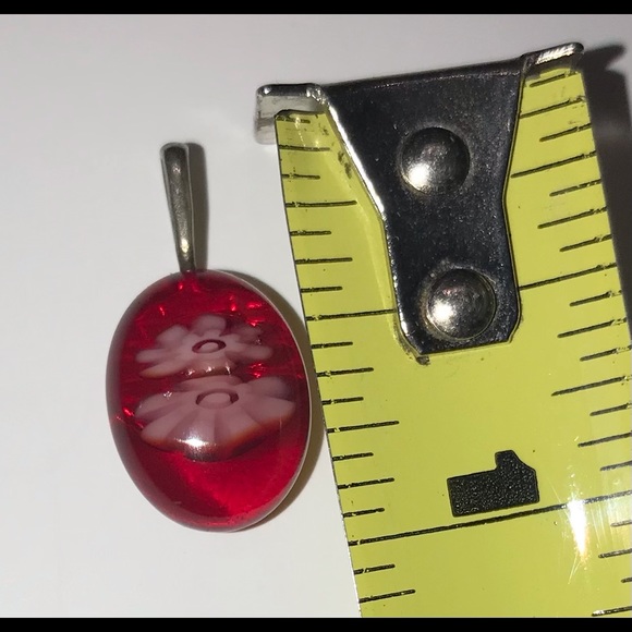 Fiery Red Miniature Floral Pendant - Picture 9 of 9